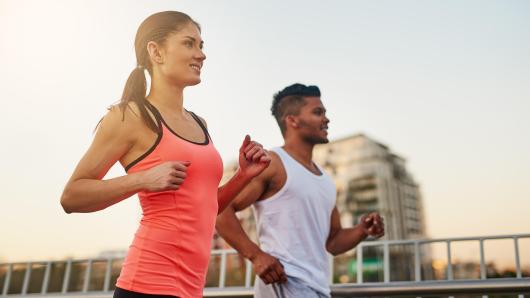 Two people jogging.